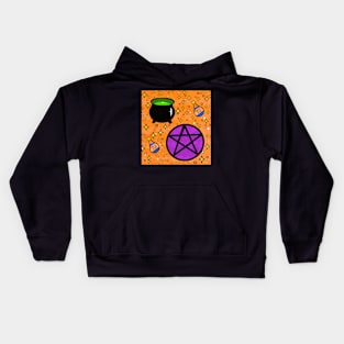 Witchcraft pattern cauldron pentagram and potion Kids Hoodie